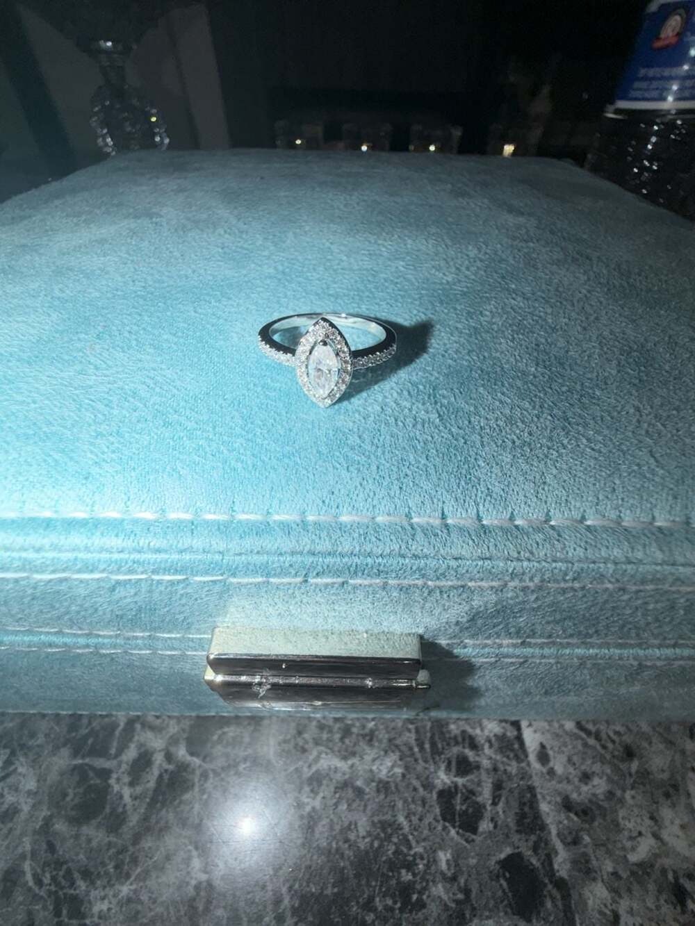 Marquise Cut Halo Engagement Ring with GRA Certification size 9